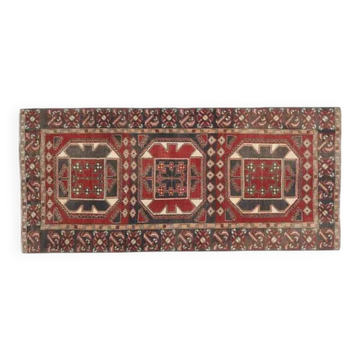 1970s Vintage Turkish Oushak Handmade Wool Cotton Orange Runner Rug 94x200