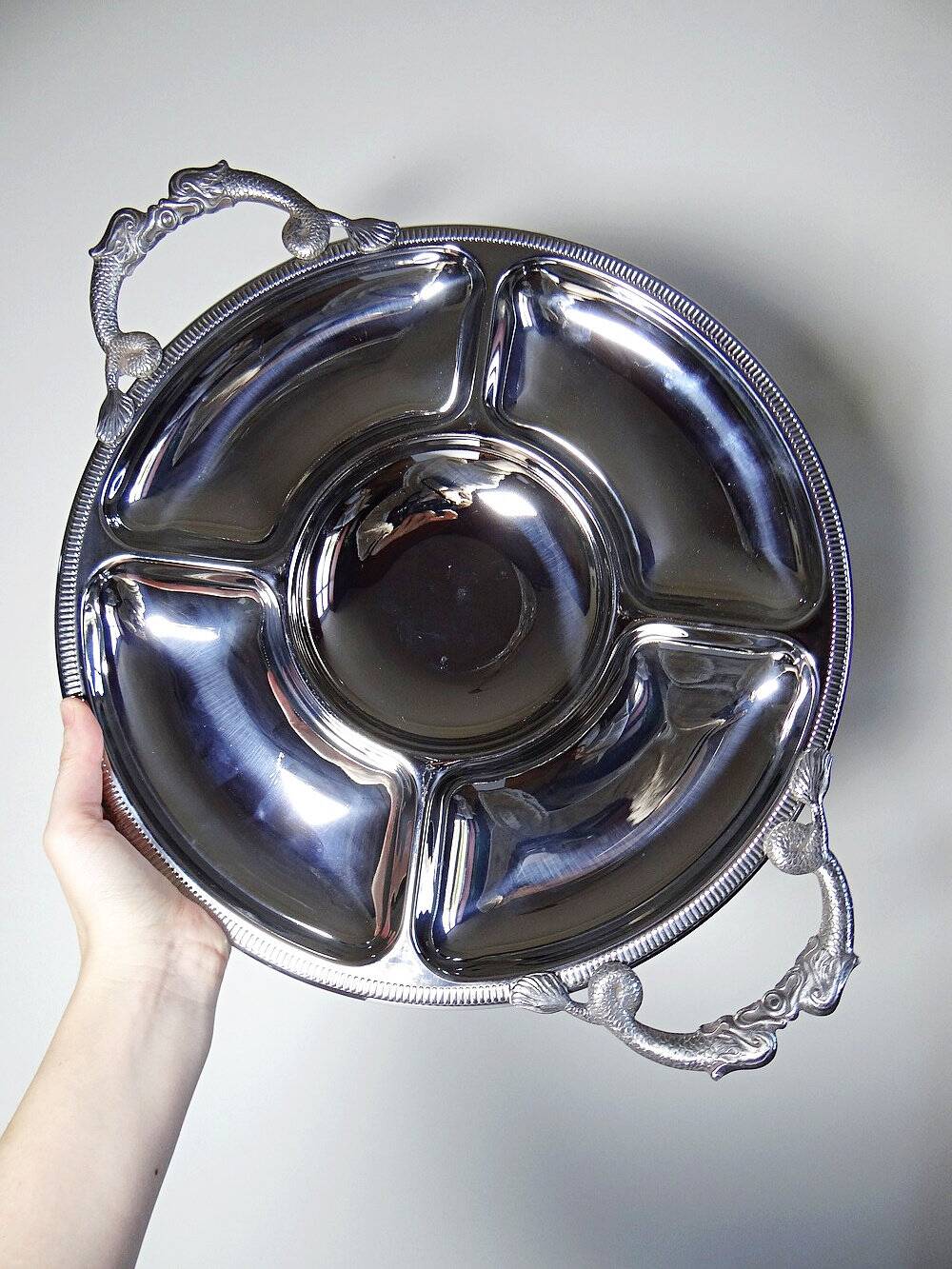Large serving platter for hors d'oeuvres Jean Couzon in 18/10 stainless steel, 5 compartments.