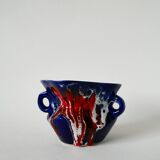 Vase en céramique / fat lava rouge, bleu et blanc, 1970