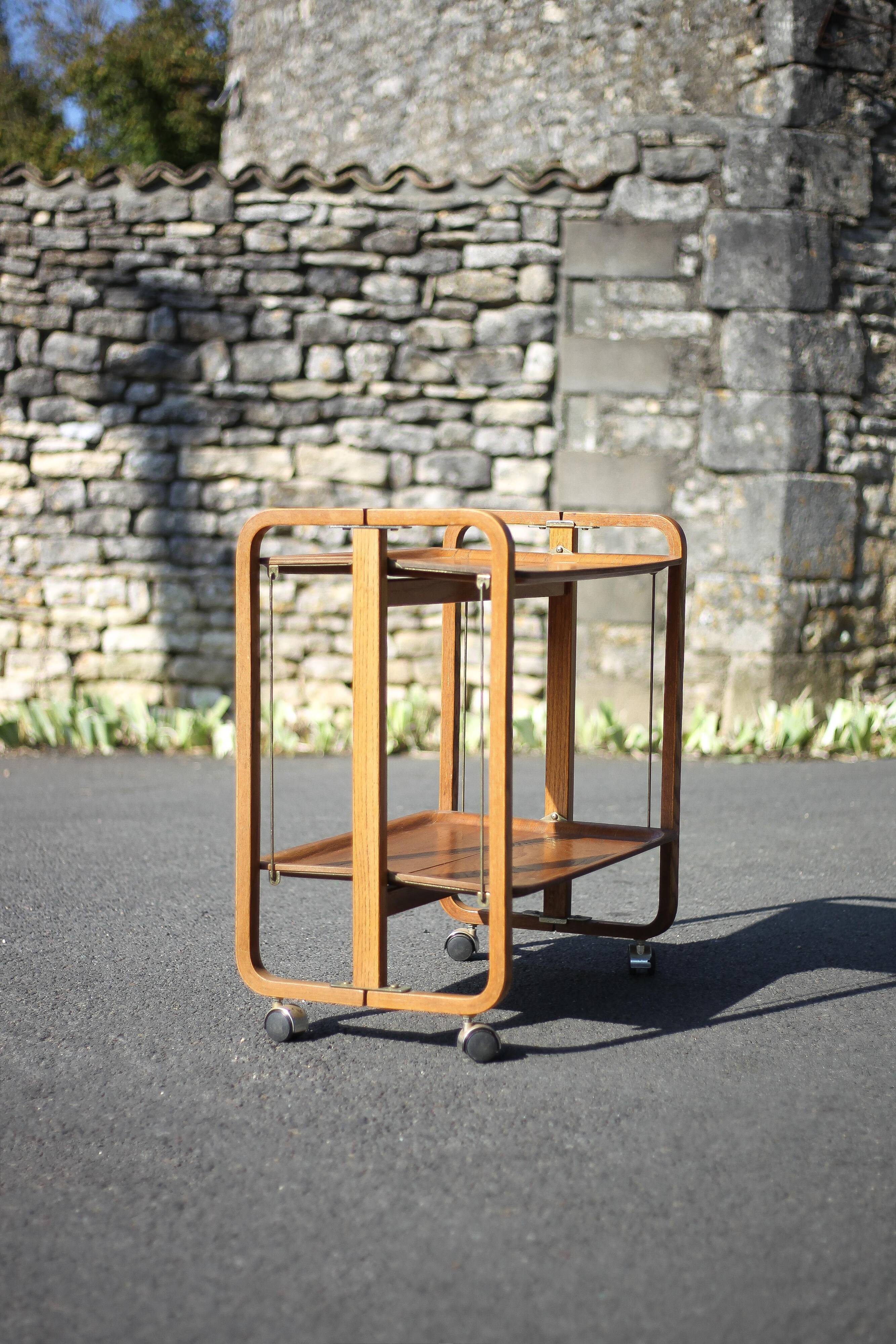 Vintage serving trolley, folding trolley, thermoformed wooden serving trolley