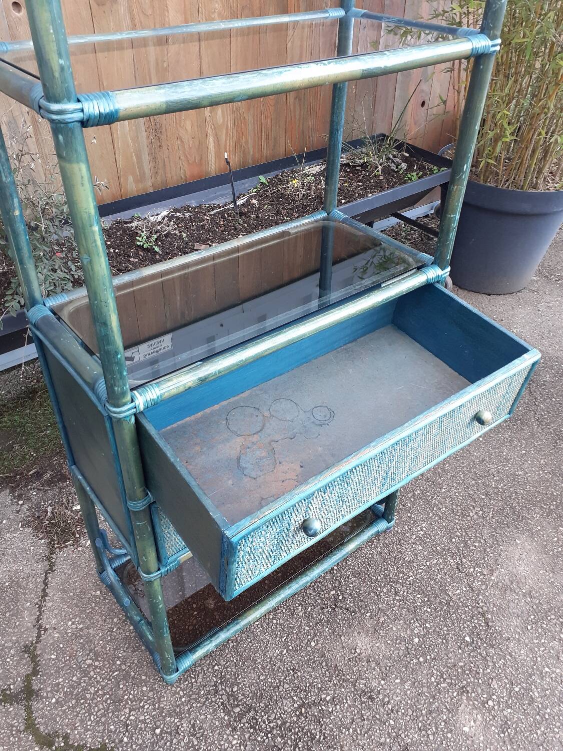Rattan and bamboo shelf