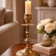 Bougeoir vintage en laiton doré – décor floral – très bon état