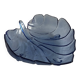 Large leaf-shaped fruit bowl, made of moulded blue glass.