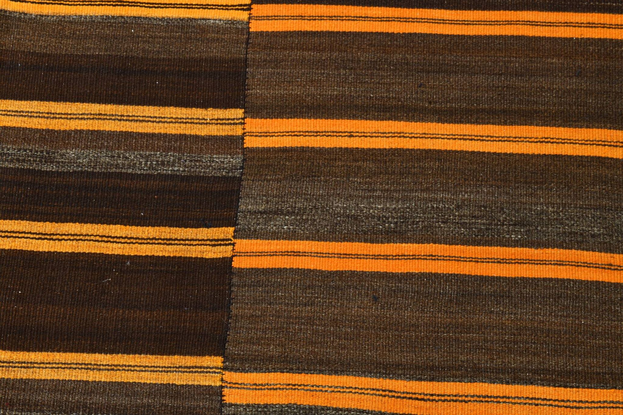 Tapis Kilim vintage rayé orange et marron 6x9, 172x291 cm