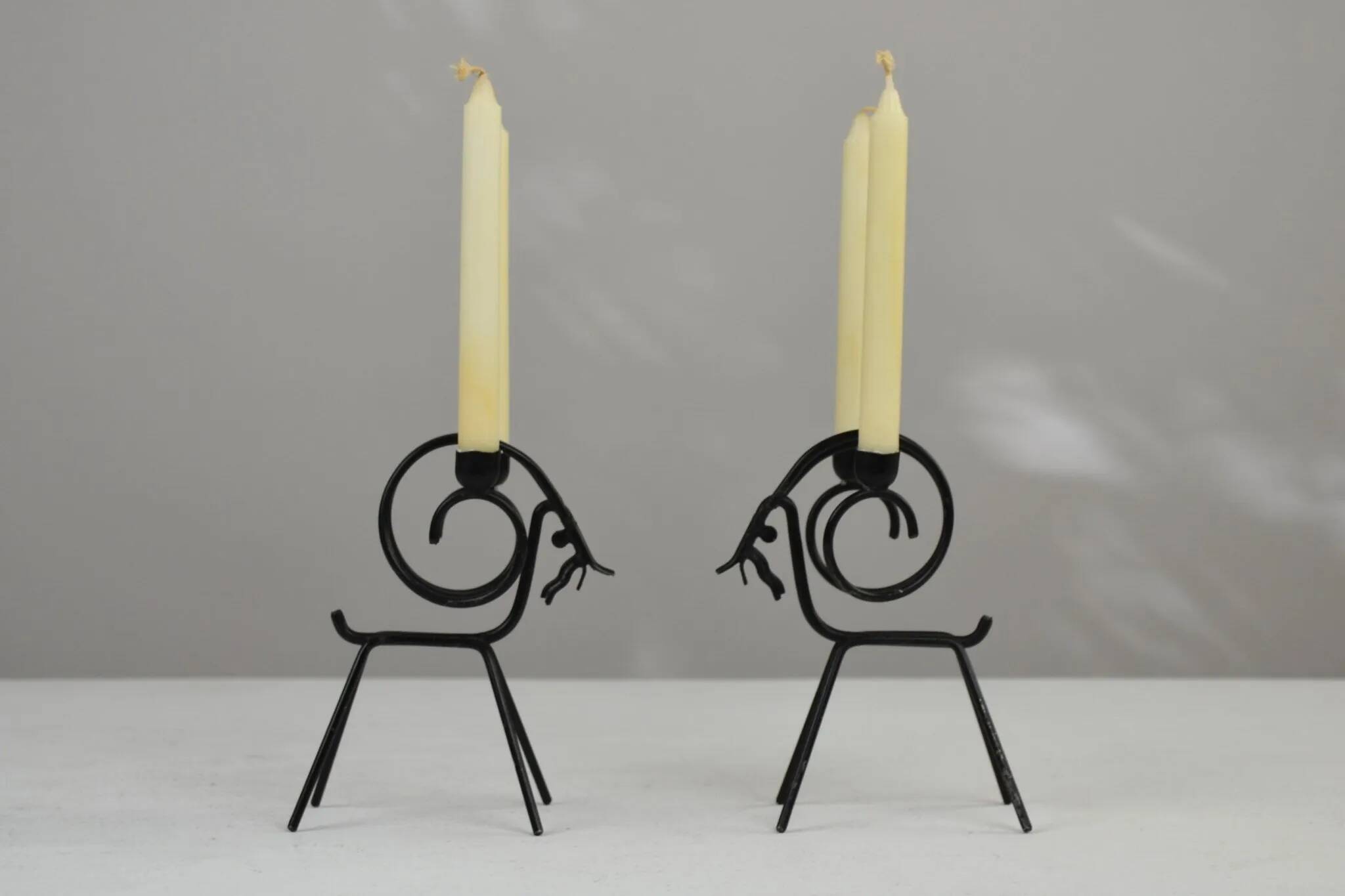 Pair of Black Metal Goat Candleholders — Gunnar Ander for Ystad-Metall, Sweden, 1960s