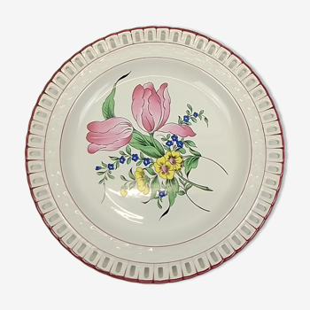 Assiette ronde ajourée décorative florale Lunéville