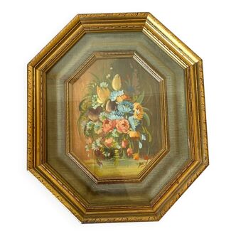 Oil on cardboard bouquet of flowers framed