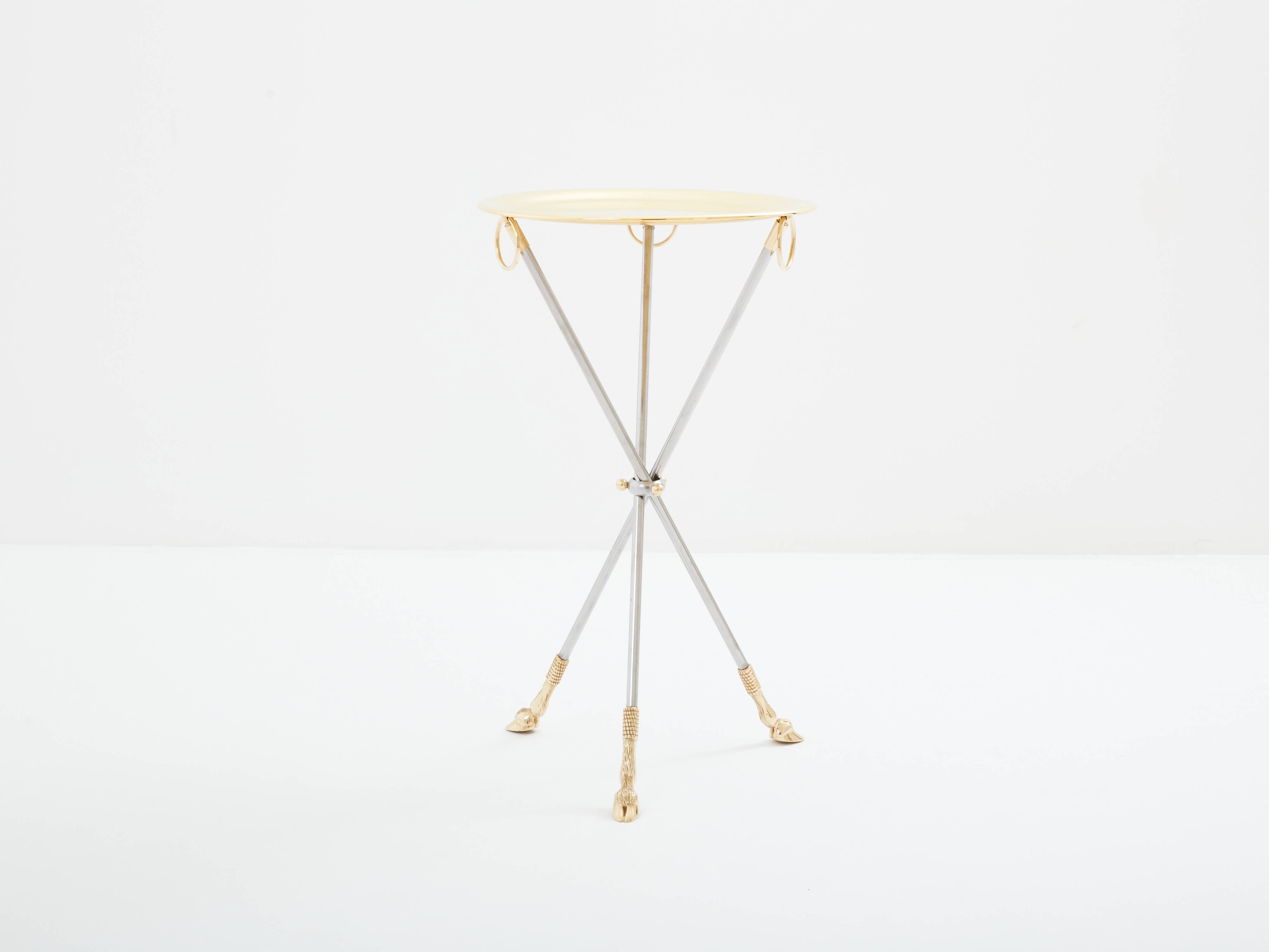 Brass steel pedestal table with removable top signed Alberto Orlandi 1970