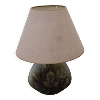 Vintage 1970 Art ceramic bedside lamp Herbarium style