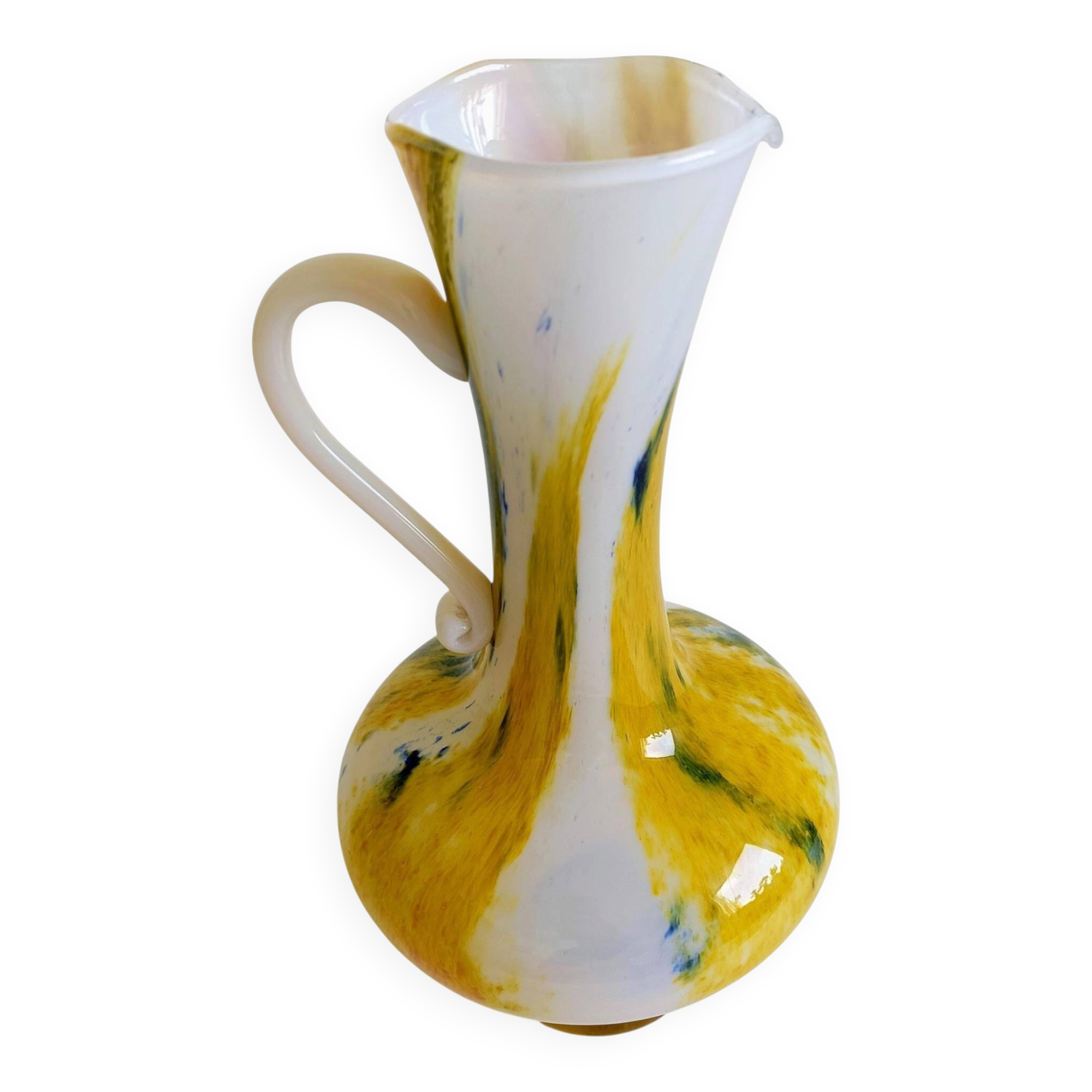 Cristallerie de Clichy White Opaline Pitcher Vase, Handmade in France