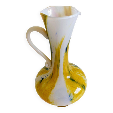 Cristallerie de Clichy White Opaline Pitcher Vase, Handmade in France