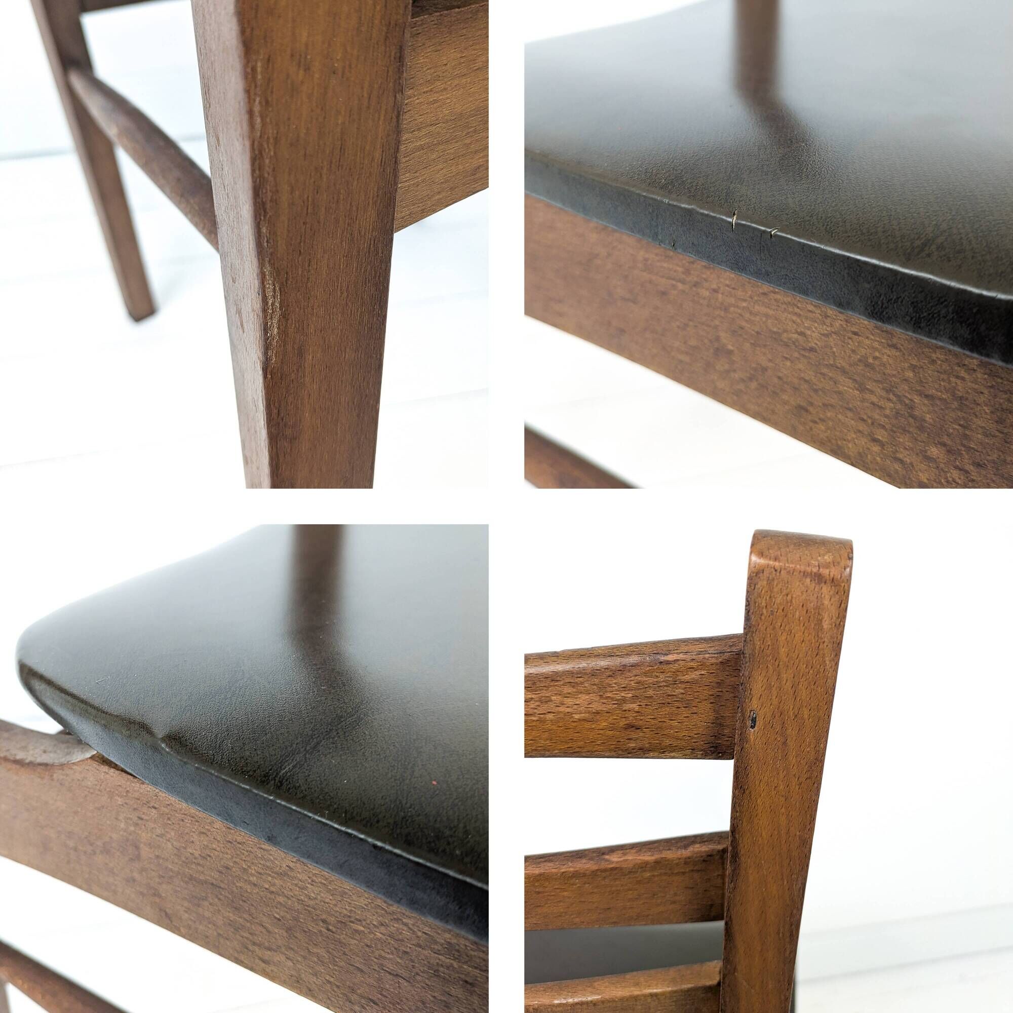 Chaise vintage design danois en bois avec assise en simili cuir olive brun