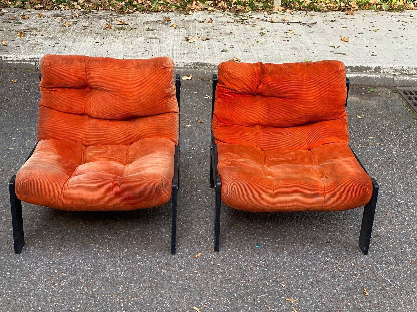 Vintage orange Scandinavian armchair from the 70s, velvet armchair