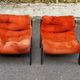 Vintage orange Scandinavian armchair from the 70s, velvet armchair