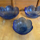 Set of 3 Cobalt Blue Moulded Glass Bowls in Flower Petal Shape Vintage