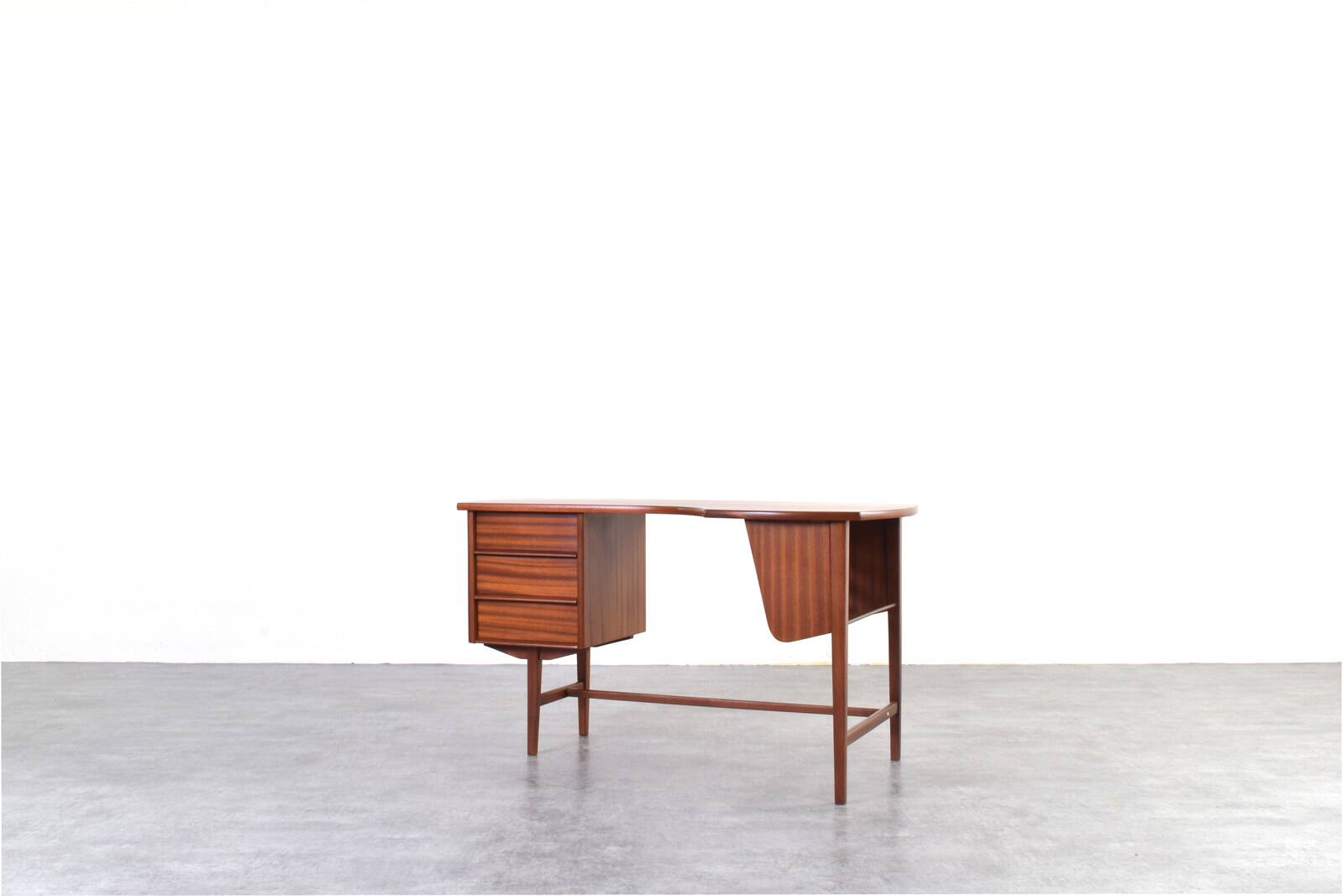 Mid-Century Kidney Shaped Danish Teak Desk, 1960s.
