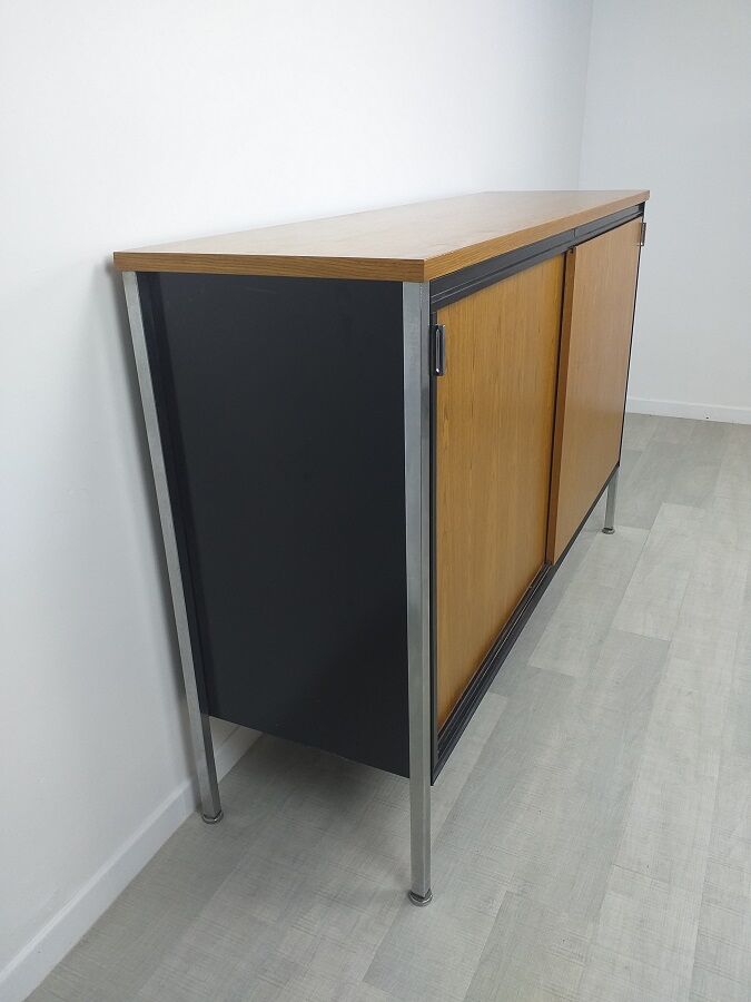 Sideboard storage modernist design 70s vintage oak metal