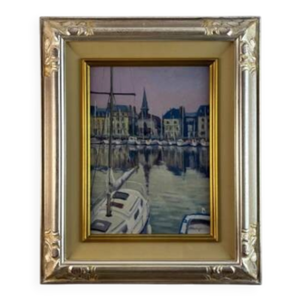 Small port town Oil on canvas