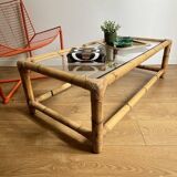 Table basse en bambou rotin et verre