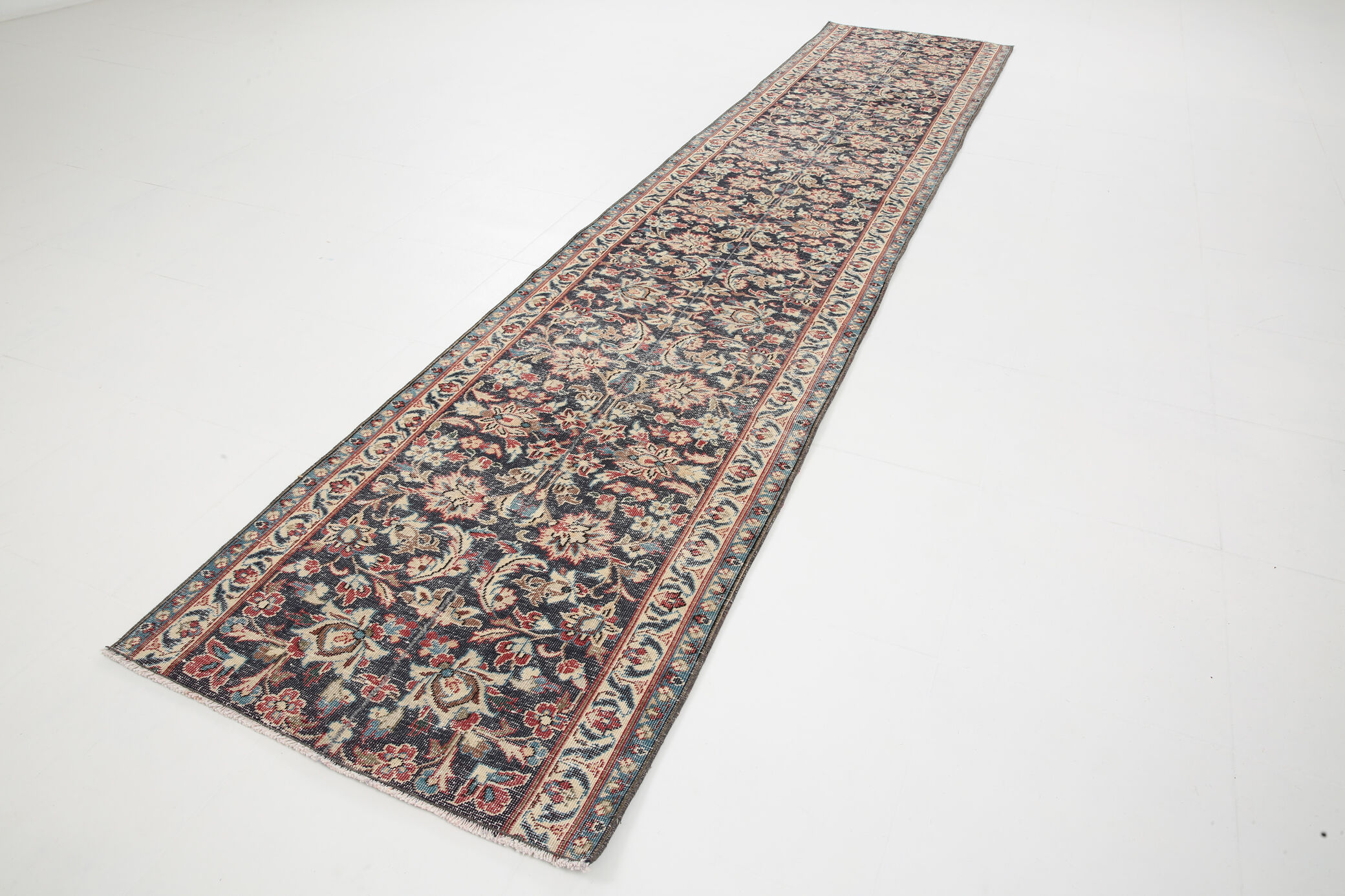 3x12 Persian Navy Blue Runner Rug, 80x378Cm