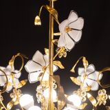 Lustre en verre de Murano décor de fleurs blanches, 1970