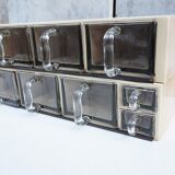 Vintage wood and glass kitchen container cabinets, set of 2