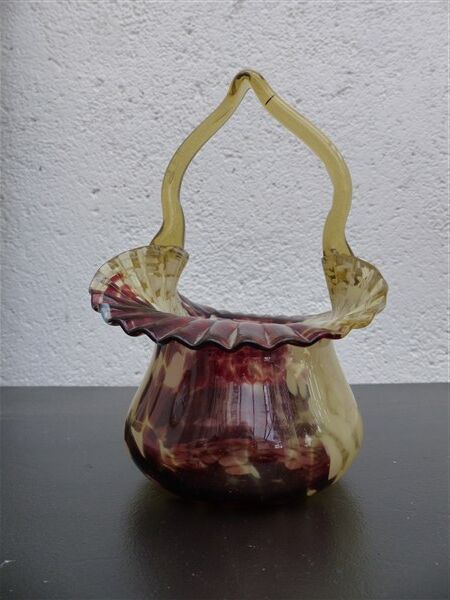 Murano vintage blown glass basket vase