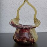Murano vintage blown glass basket vase