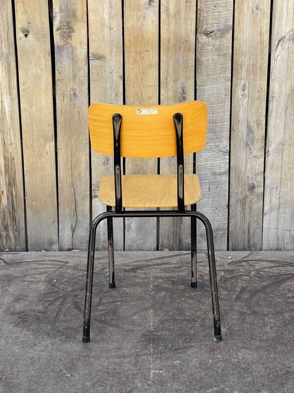 Vintage Toupie school chair, stackable in wood and metal, 1960s.