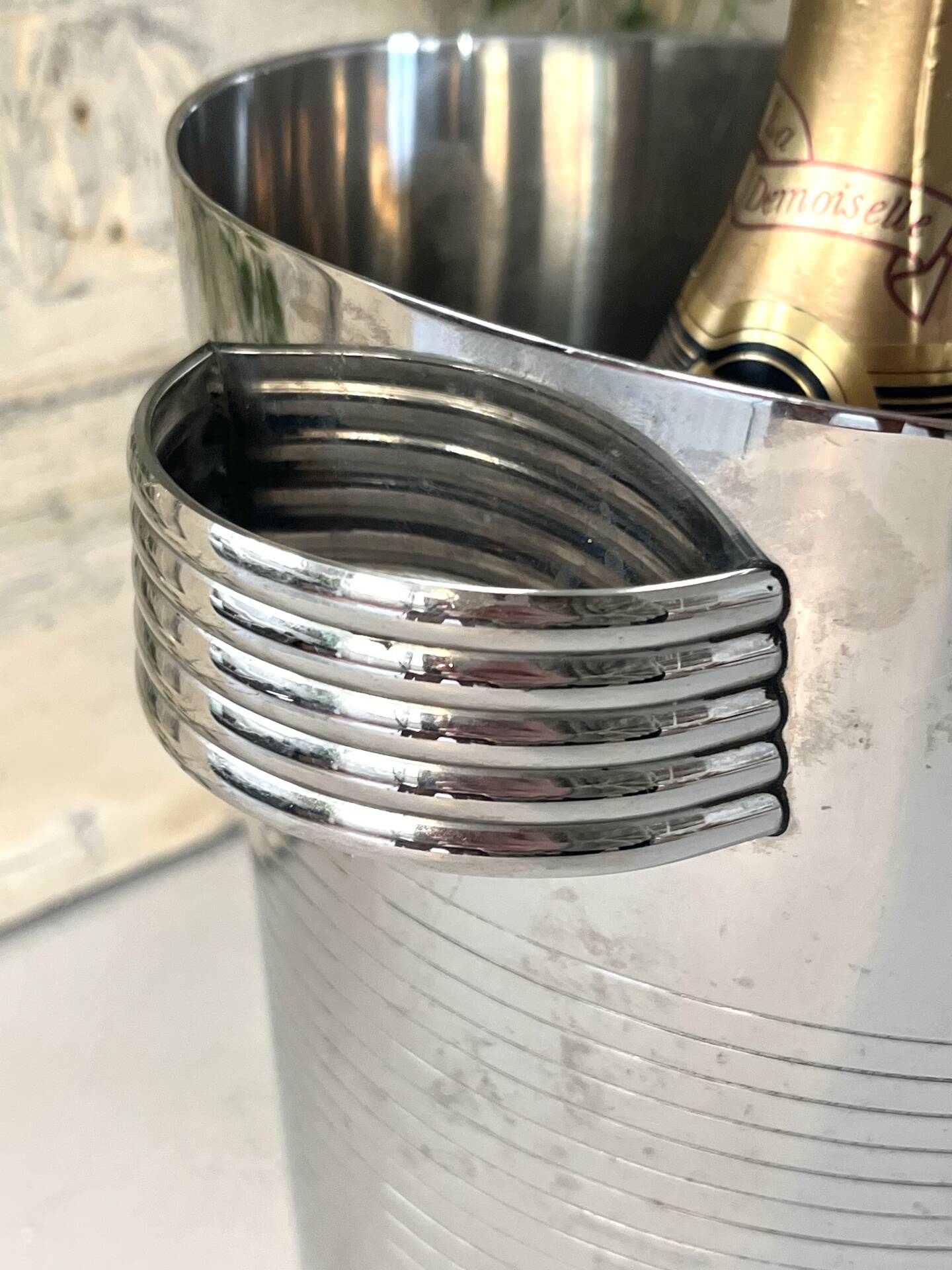 Art Deco Champagne Ice Bucket, Vintage French Chromed Stainless Steel