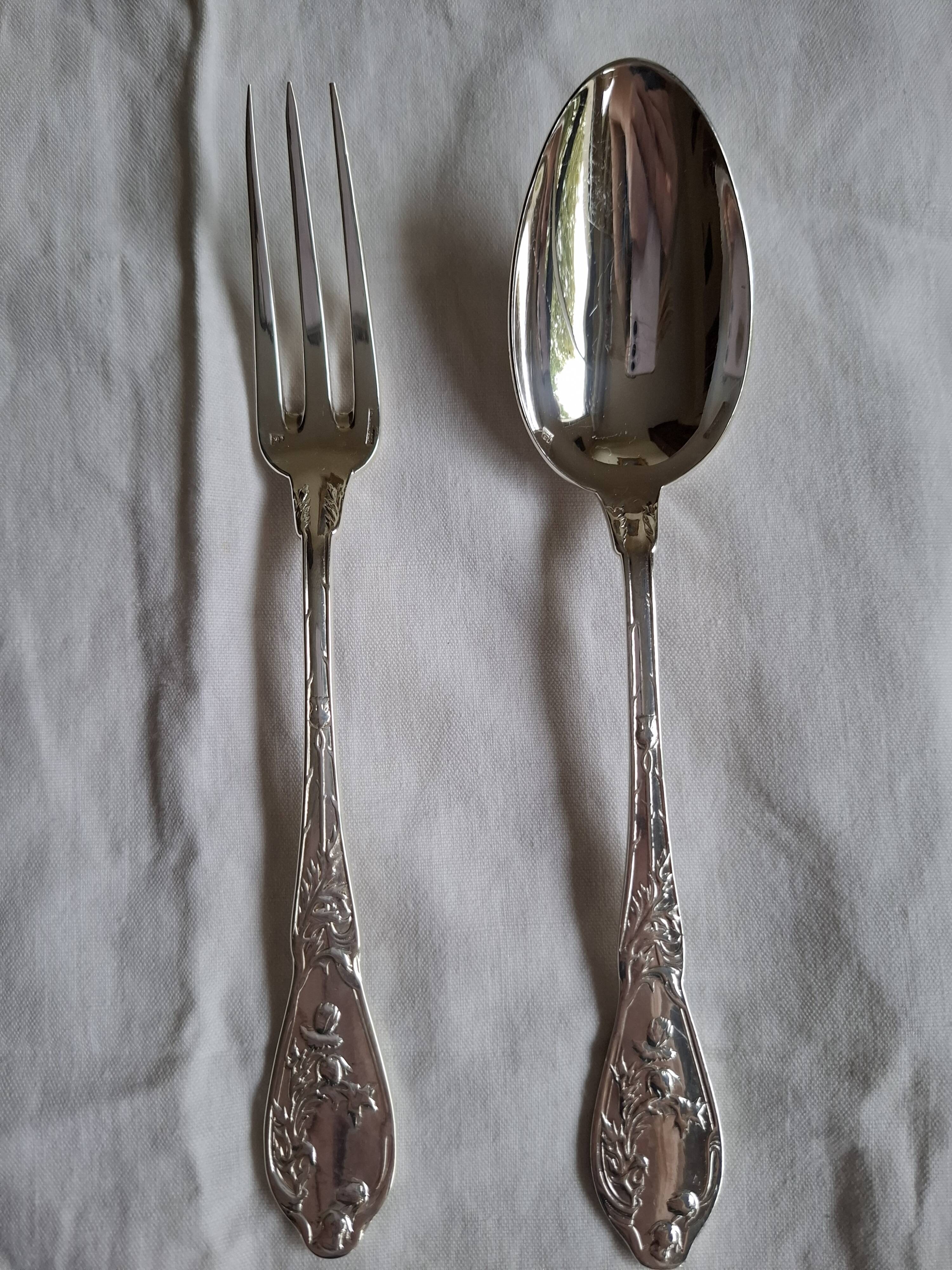 12 Art Nouveau silver-plated cutlery sets with thistle motifs