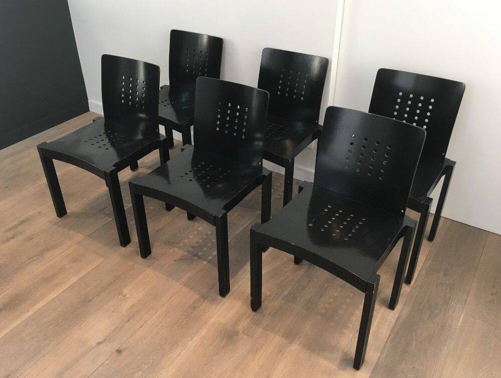 Set of 6 black wooden chairs