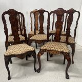 Set of eight Dutch marquetry chairs from the 19th century.