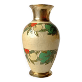 Vintage brass vase with cloisonné enamel floral decoration