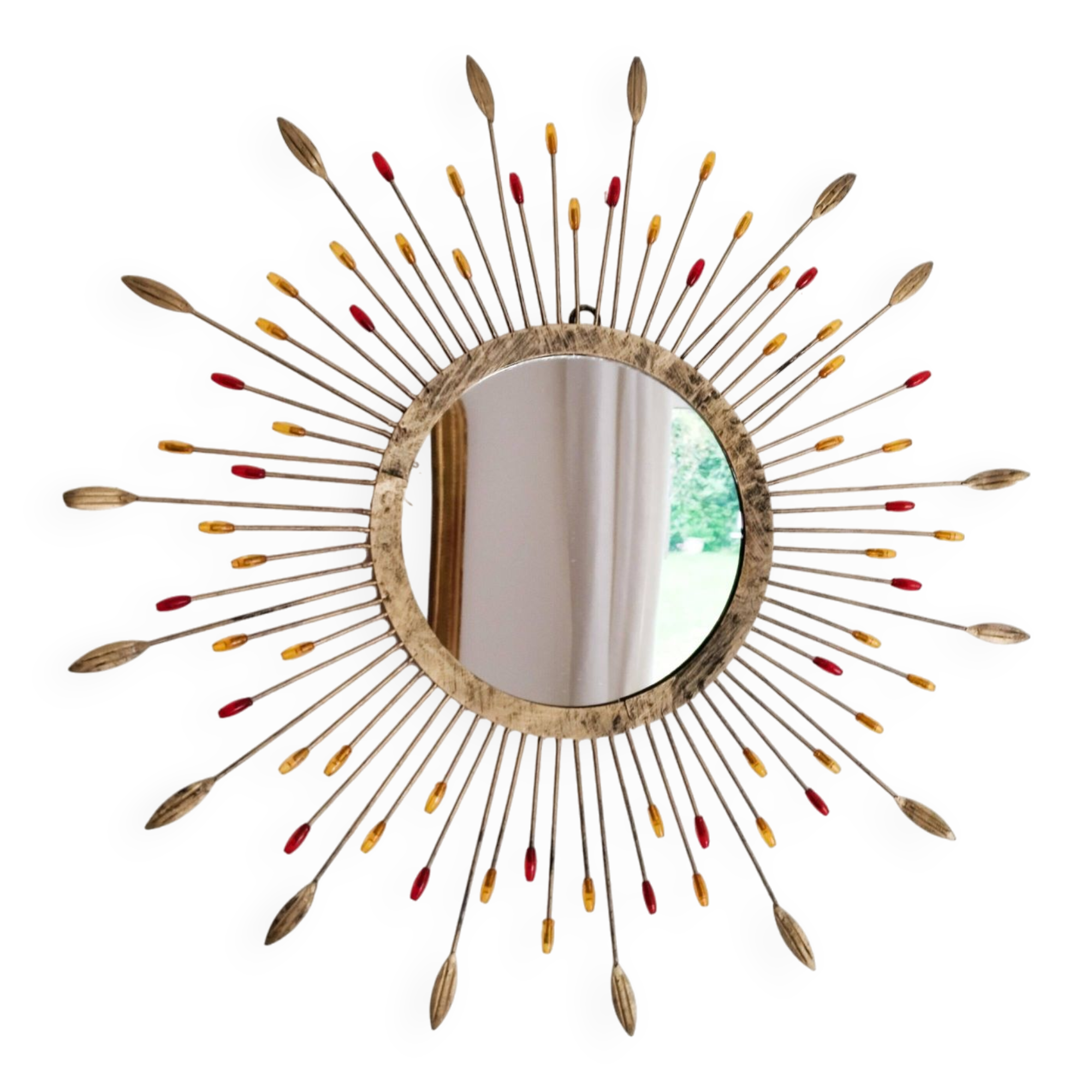 Metal sun mirror, vintage French, 44 cm