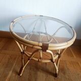 Table basse en rotin vintage 1970