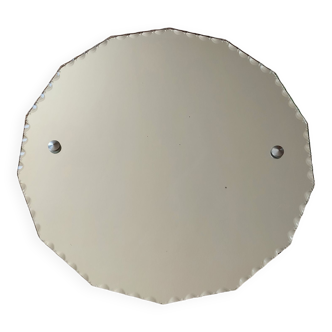 Old round beveled art deco wall mirror