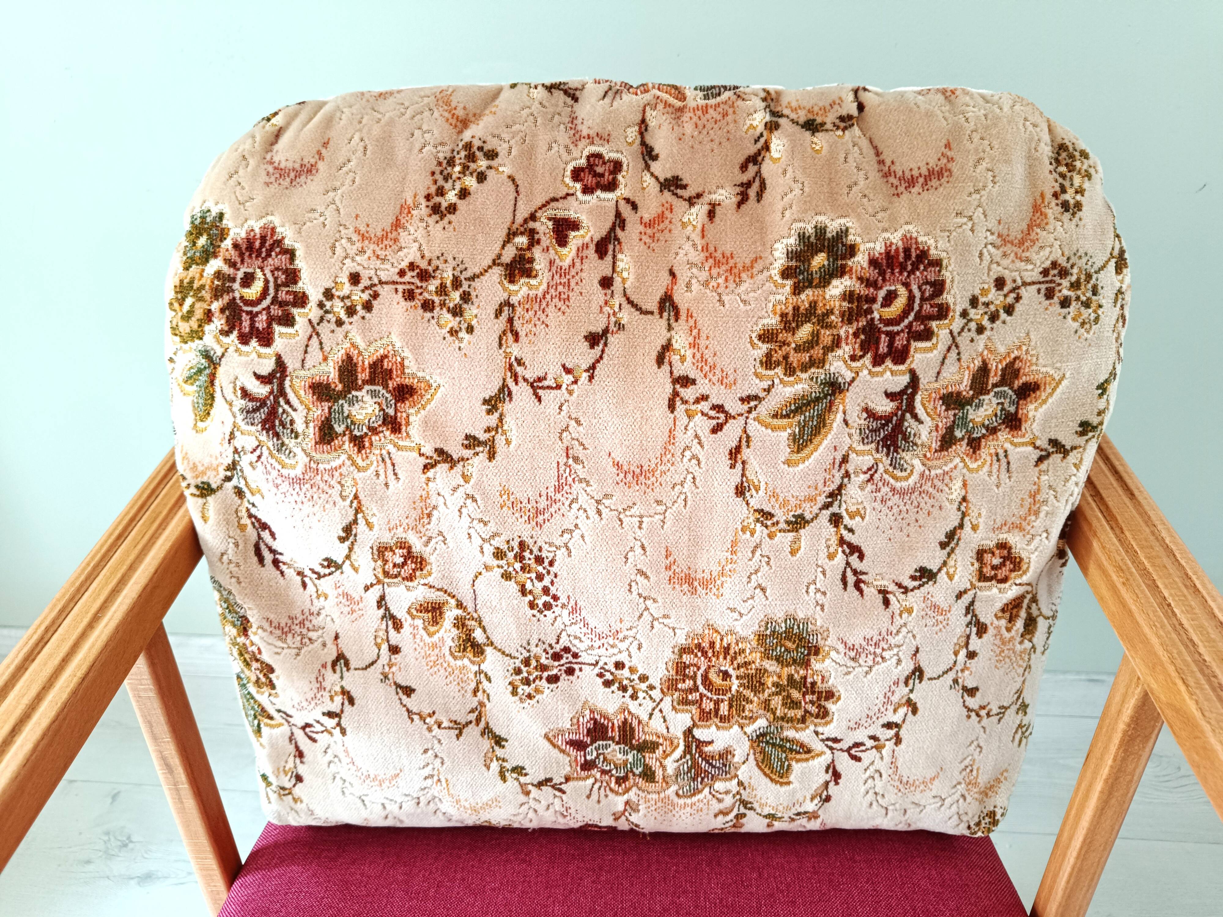 Vintage solid wood armchair and footstool