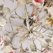 Hand-forged vintage pendant lamp with porcelain roses, Denz Neheim Hüsten