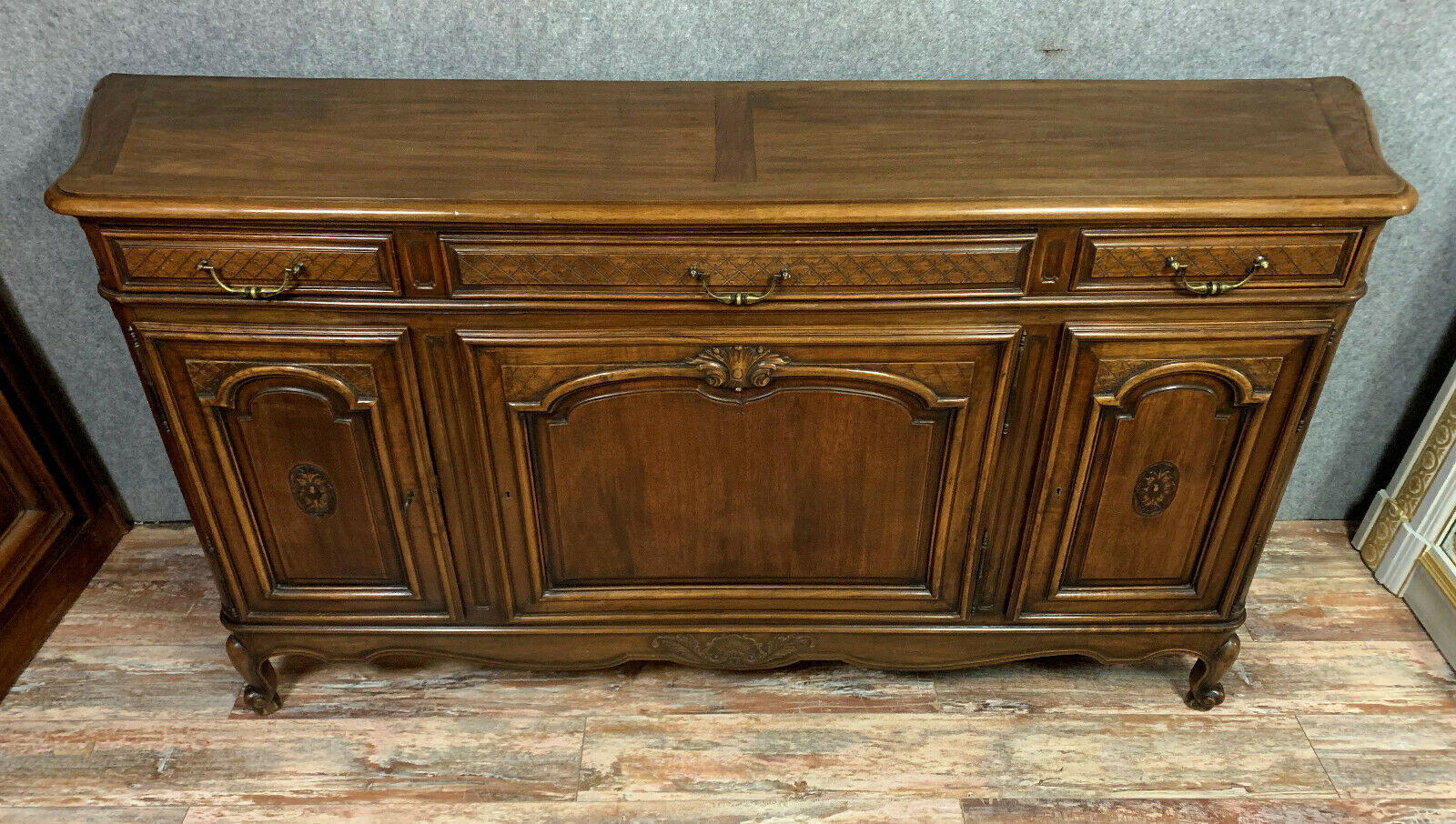 buffet in a row Louis XV neo-rustic walnut tree of curved shape