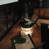 Table basse Holophane en marbre et laiton