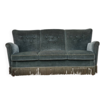 1960s, 3-seater Danish sofa, green furniture velour.