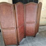 4-leaf wood and leather screen