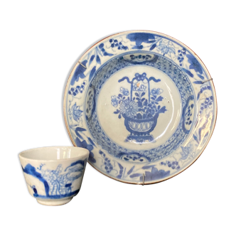 Chine, ensemble assiette porcelaine décor bleu et sorbet xviiième