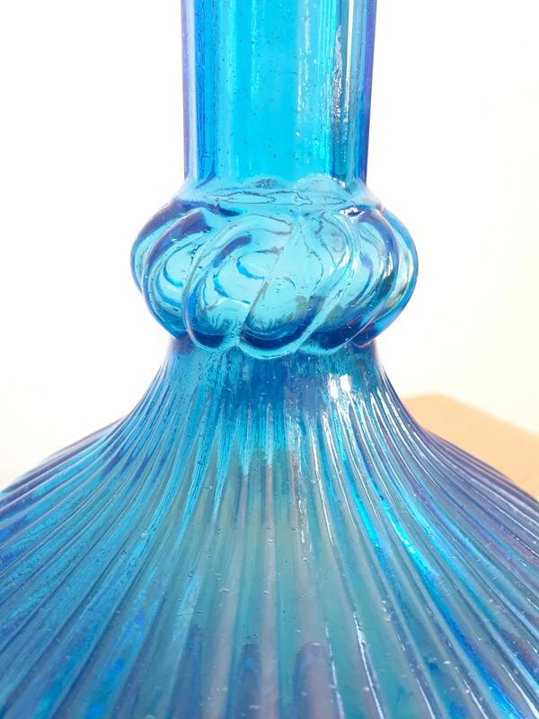 Large blue glass carafe