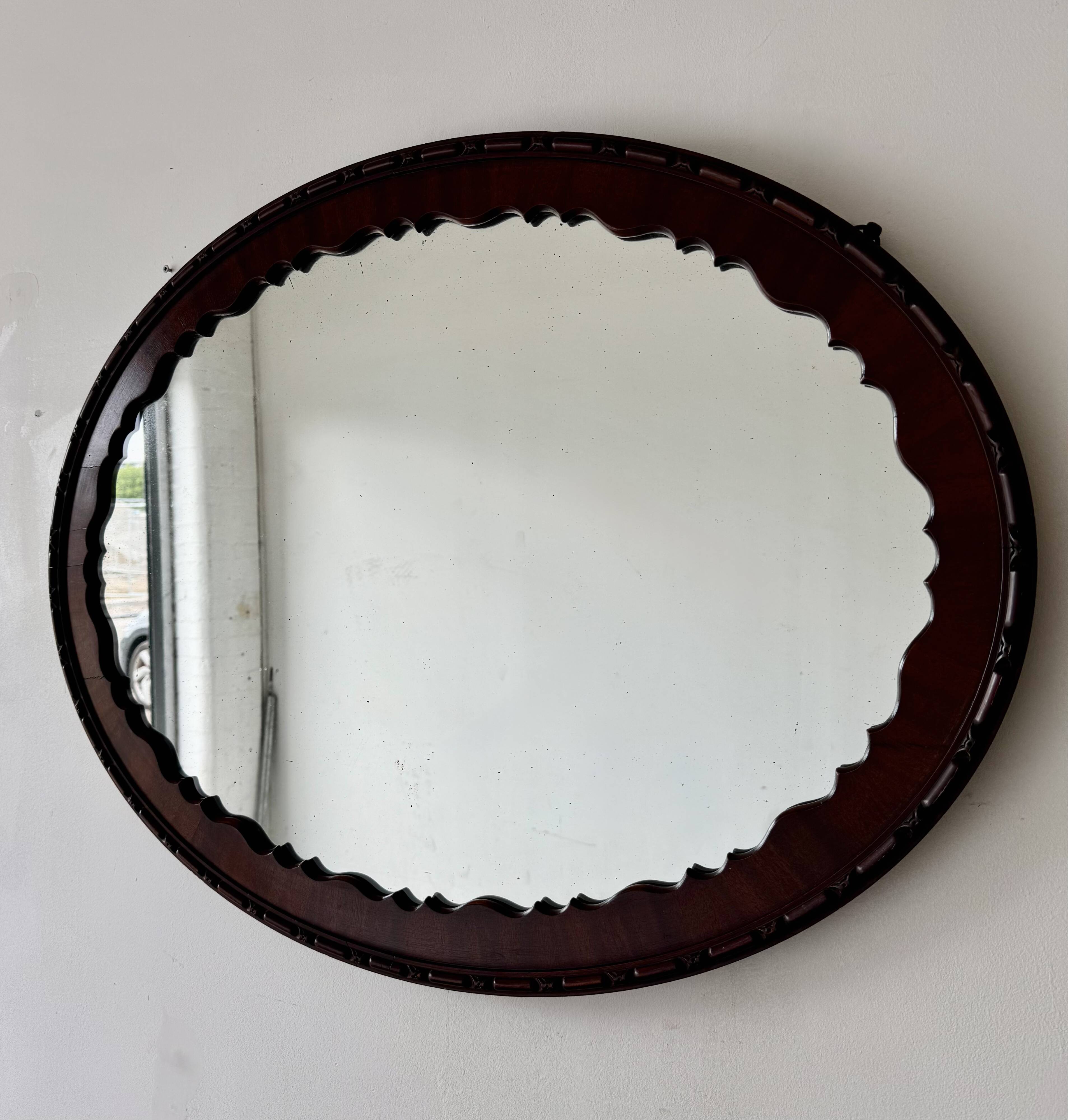 Antique Oval Mahogany Wall Mirror
