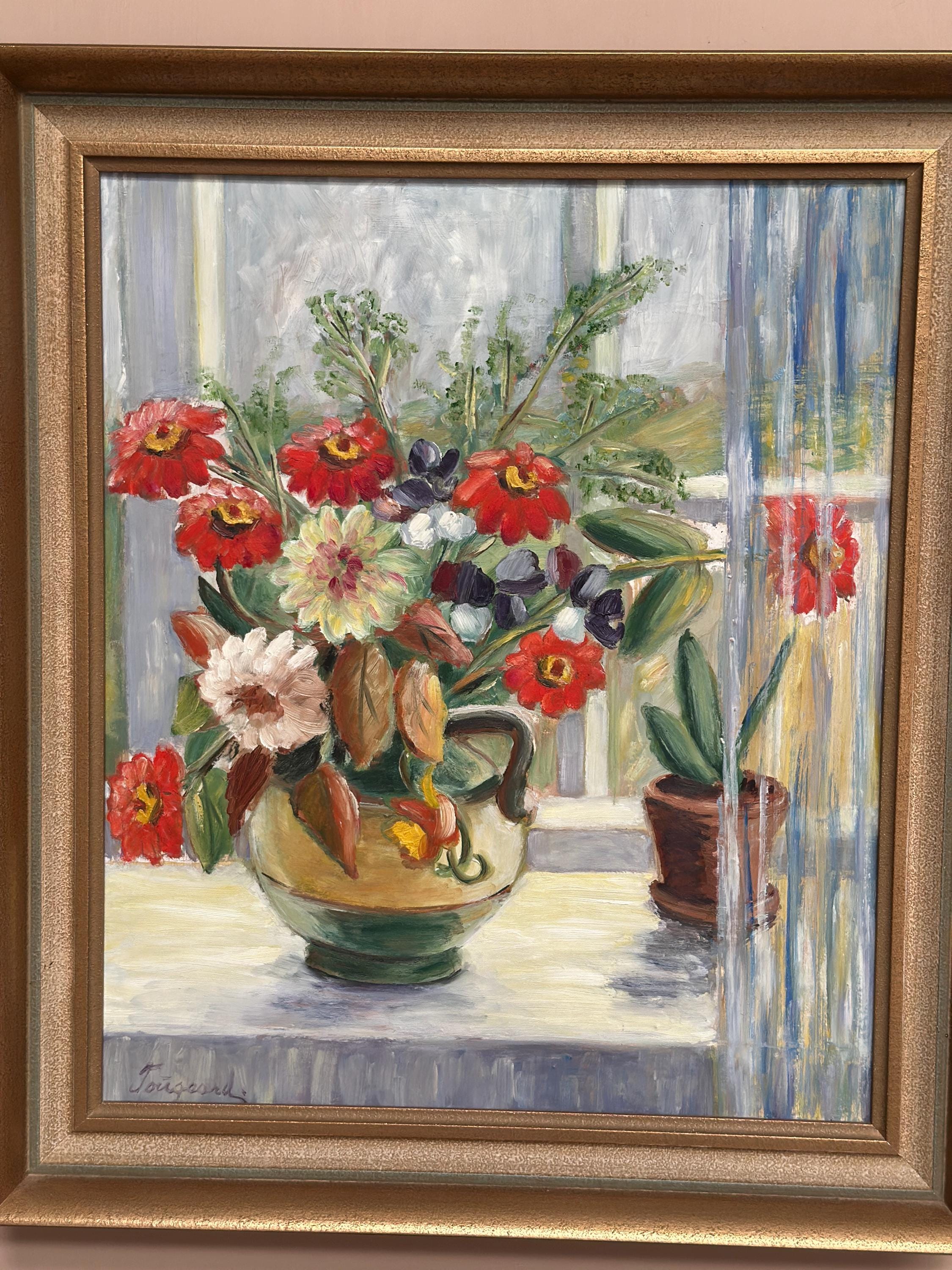 Original Danish Oil on Panel – “Flower Still Life” by Gerda Tougaard