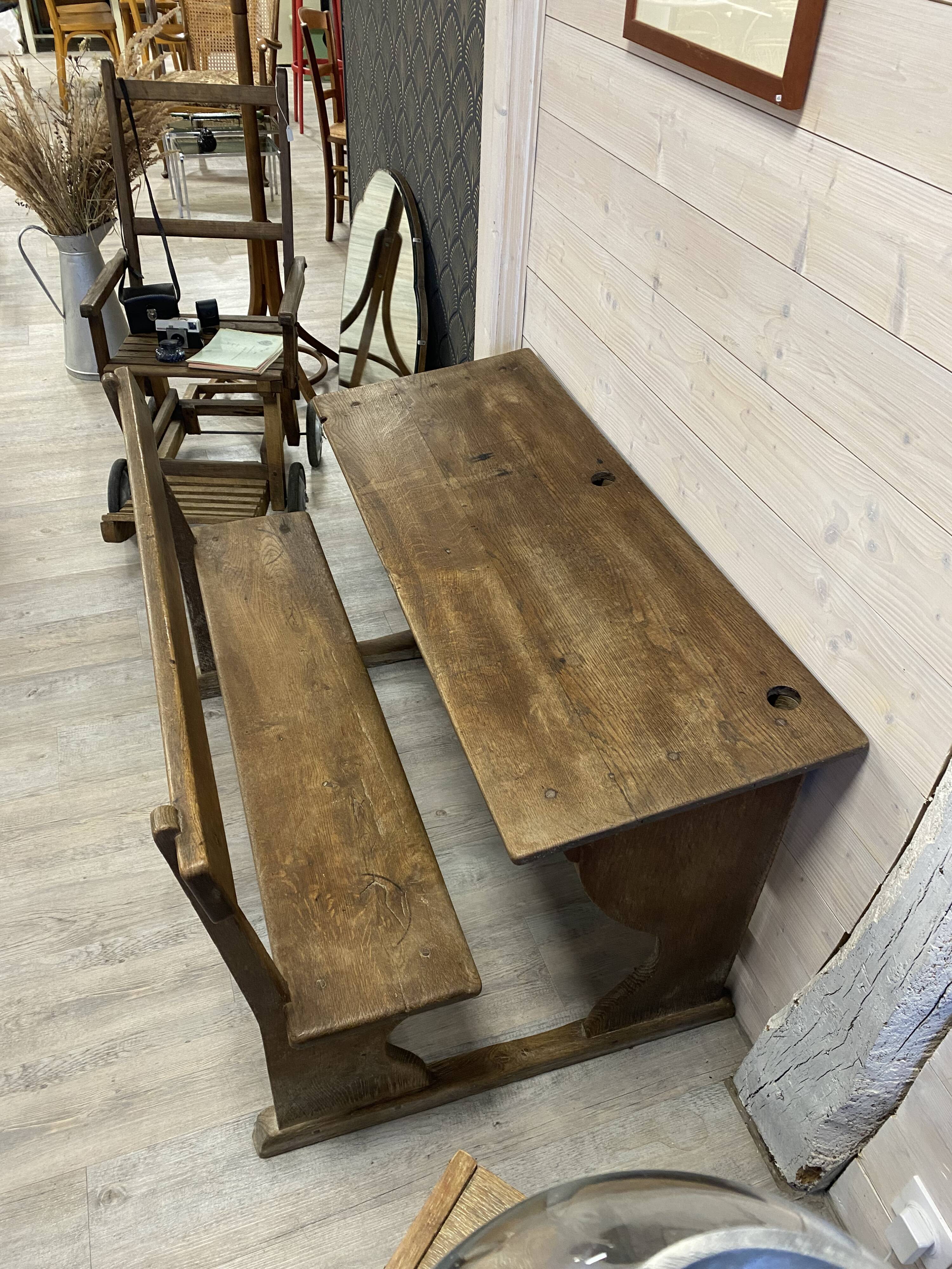 Double wooden school desk, 19th century