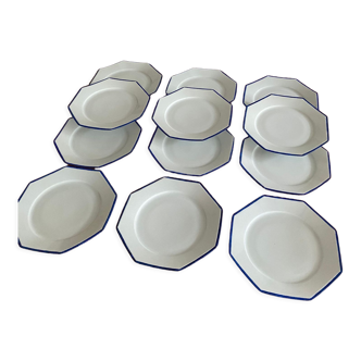 Service 12 plates dessert octagonal porcelain