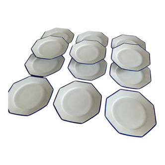 Service 12 assiettes dessert porcelaine octogonale